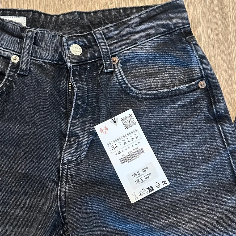 Zara Straight Leg Black Denim Jeans Size 2 NWT - Picture 2 of 4